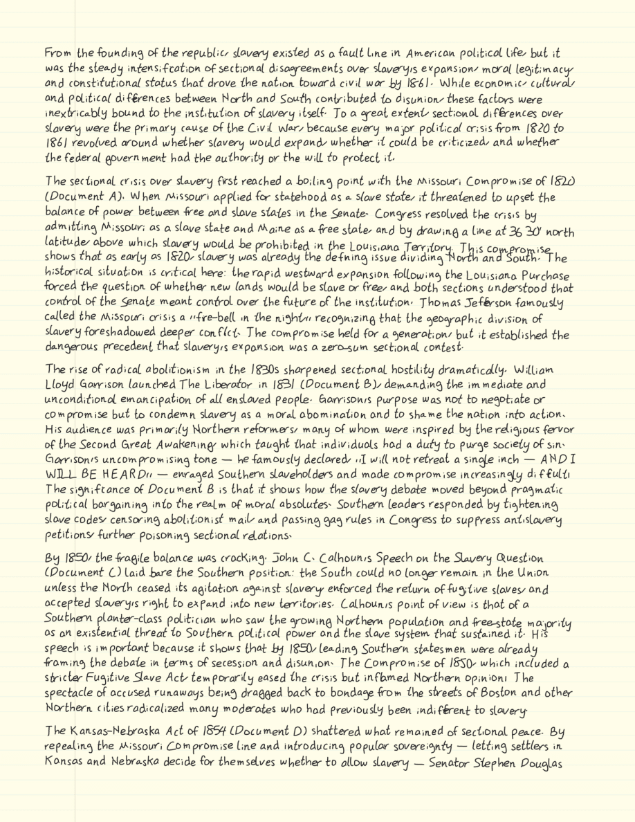 Handwritten AP History DBQ essay by Scrawl AI